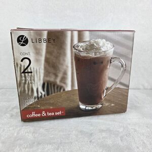 Libbey Coffee‎ & Tea Glass Mug Set 16.4 Oz Clear Glass 2 Piece Open Box